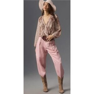 Anthropologie Snake Print‎ Ruffled V-Neck Long Sleeve Ruffle Blouse Size L